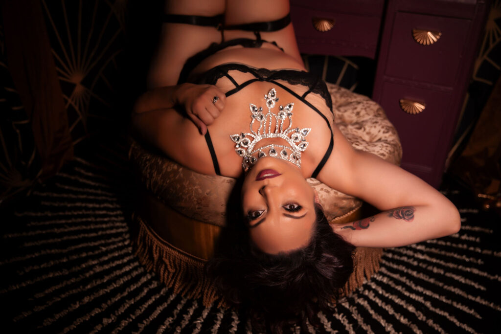 Luxurious and daring boudoir photograph capturing the intense allure and romantic vibe in Carefree, Arizona
