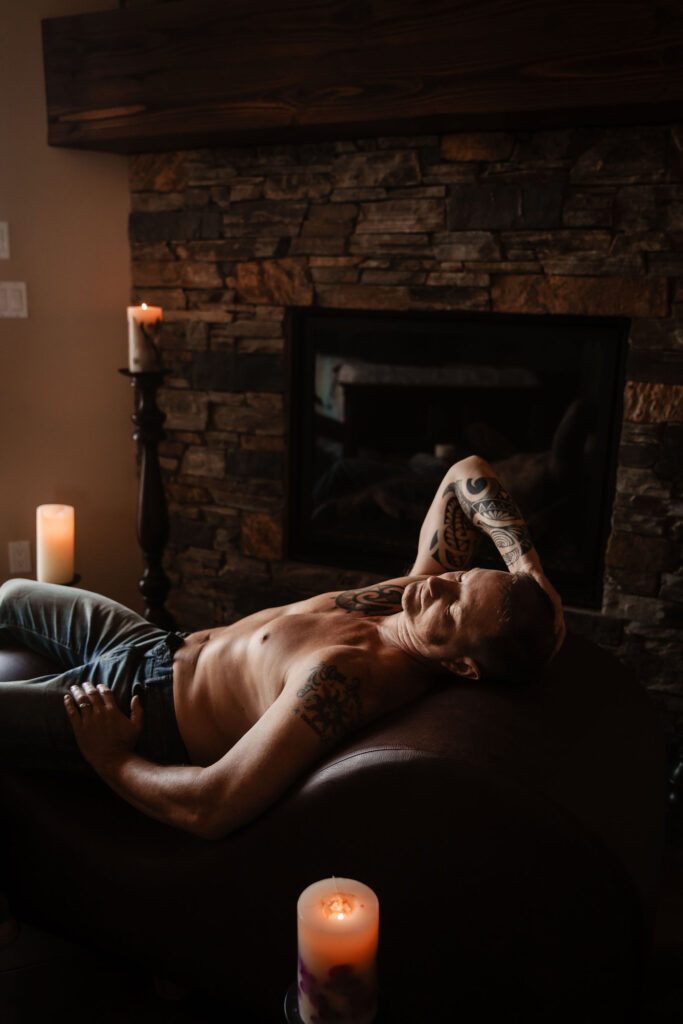 Luxurious boudoir shot embracing men in boudoir and sensuality in Carefree, Arizona